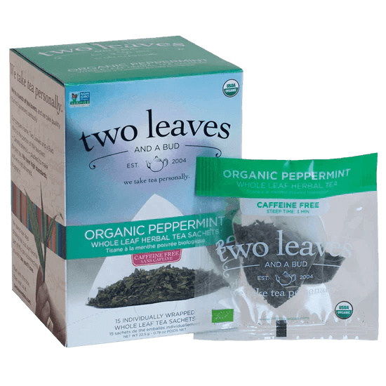 Two Leaves Organic Peppermint Herbal Tea Retail 15ct Box