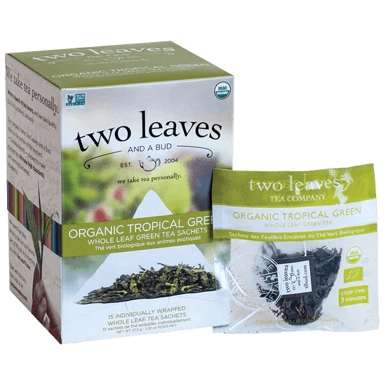 Two Leaves Organic Tropical Green Tea Retail 15ct Box